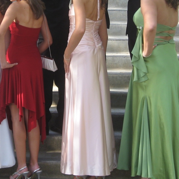 Baby Pink Satin with Rhinestone Maxi Formal Dress - Picture 3 of 4